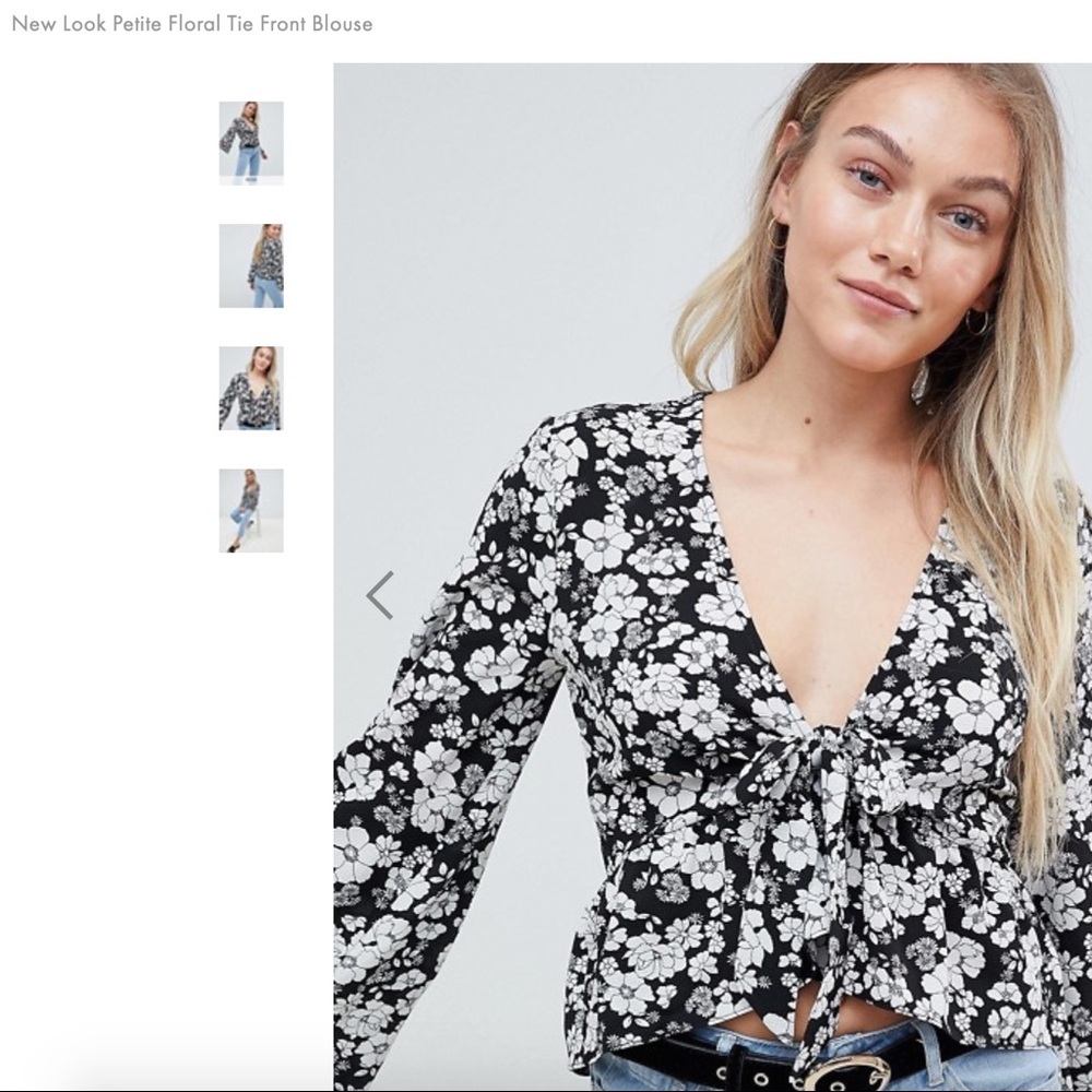 Asos black and white floral tie long sleeve top
